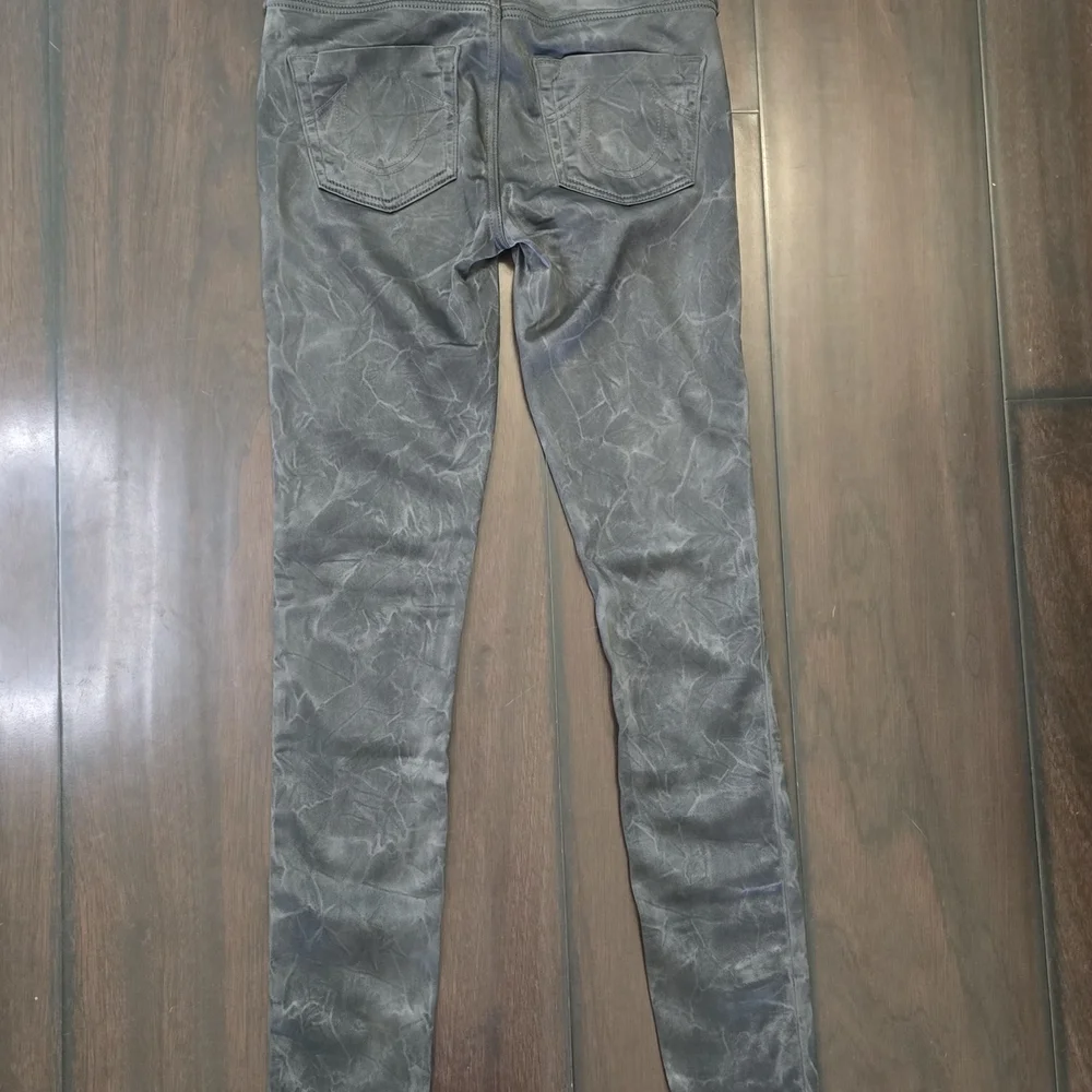 True Religion Joan Smalls Gray Metallic Stretch Skinny Jeans Size 26 Women